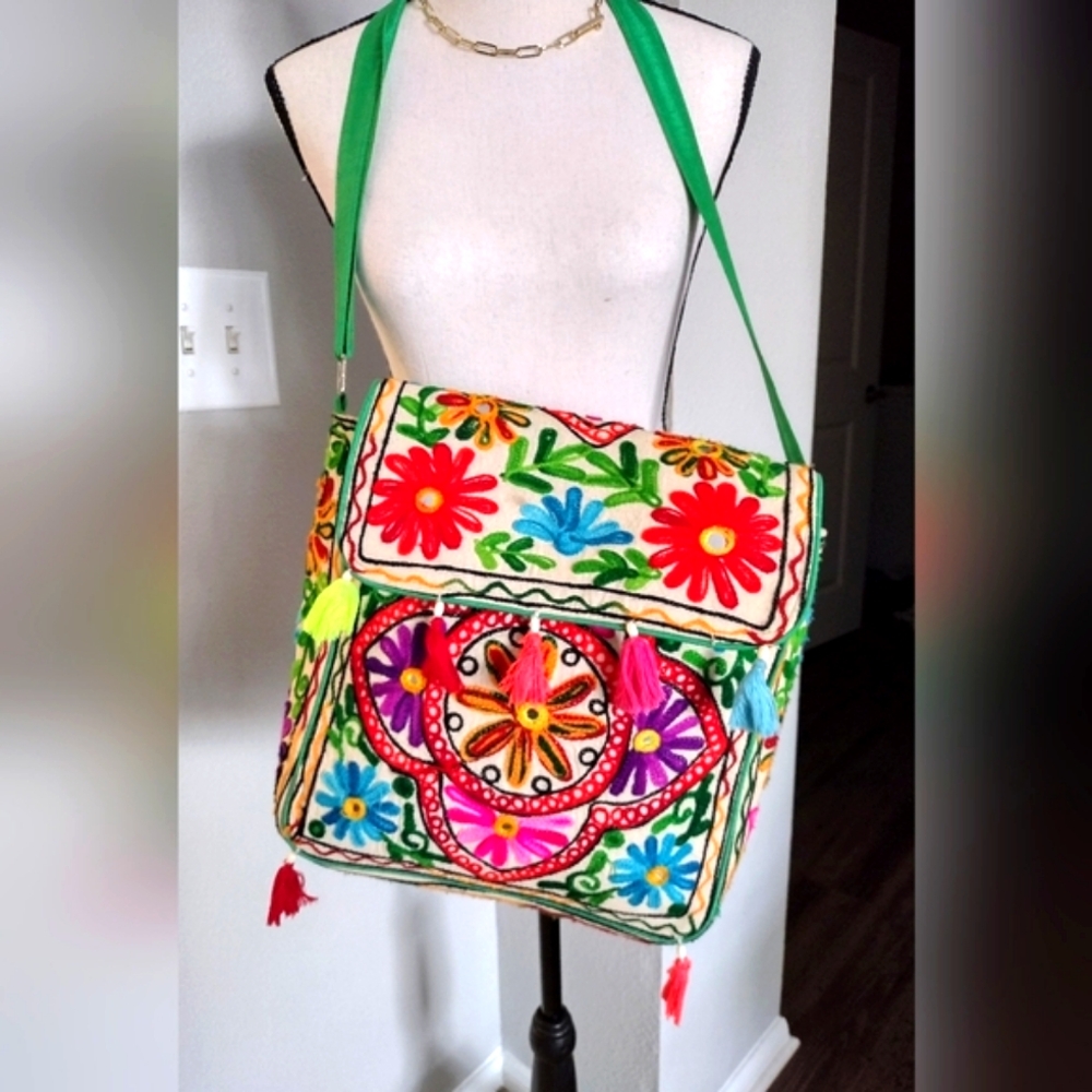 Embroidered Mexico Messenger Bag Shoulder Crossbody Purse School Tote Tablet